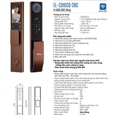KHÓA THÔNG MINH NHẬN DIỆN KHUÔN MẶT FACE ID-3D EL-C910BN CNC / EL-C910CB CNC