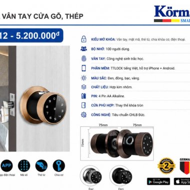 Khóa vân tay nắm tròn Korman W212