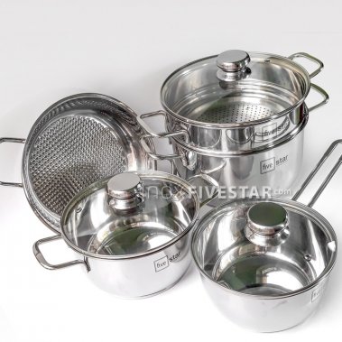 Bộ Nồi Inox Cao Cấp 5 Chiếc Fivestar Nắp Kính
