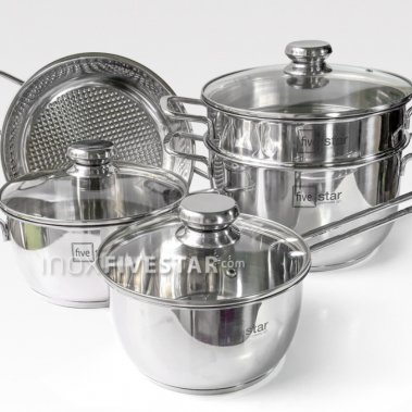 Bộ Nồi Inox Cao Cấp 5 Chiếc Fivestar Nắp Kính