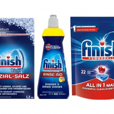COMBO 1 hộp viên rửa + 01 hộp muối rửa + 01 chai dầu bóng Finish