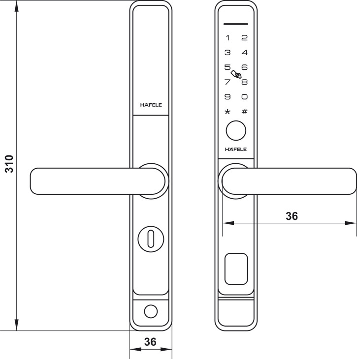 Khóa điện tử cửa nhôm DL6600 Hafele 912.20.145