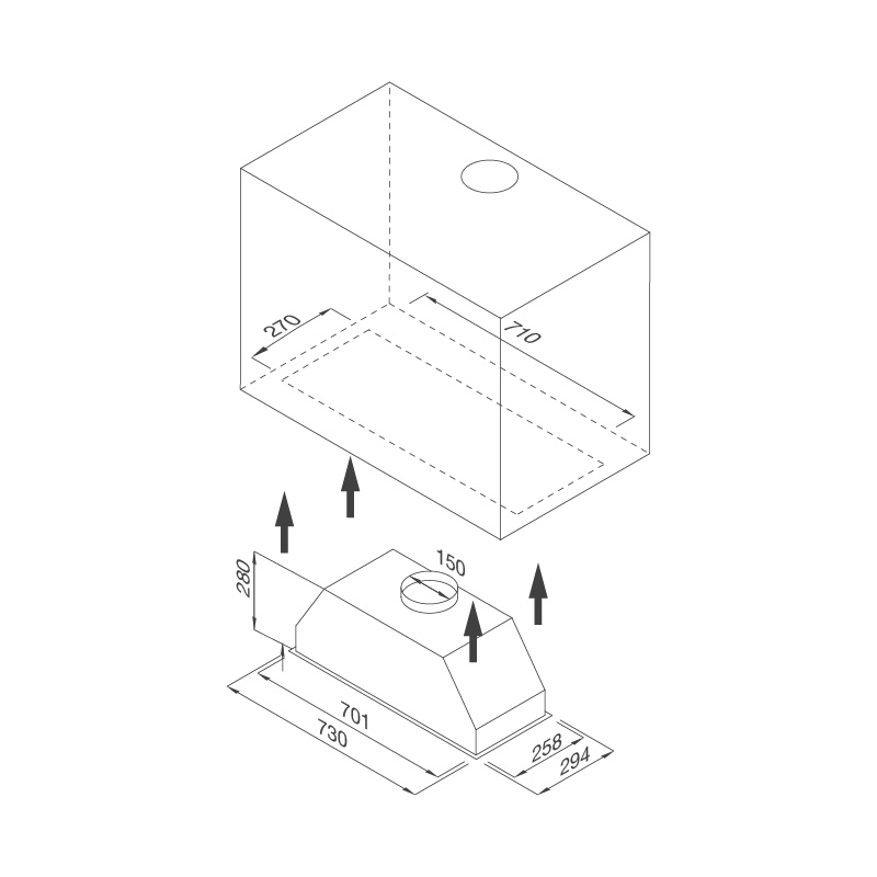 Máy hút khói khử mùi âm tủ Malloca Hidden K-730