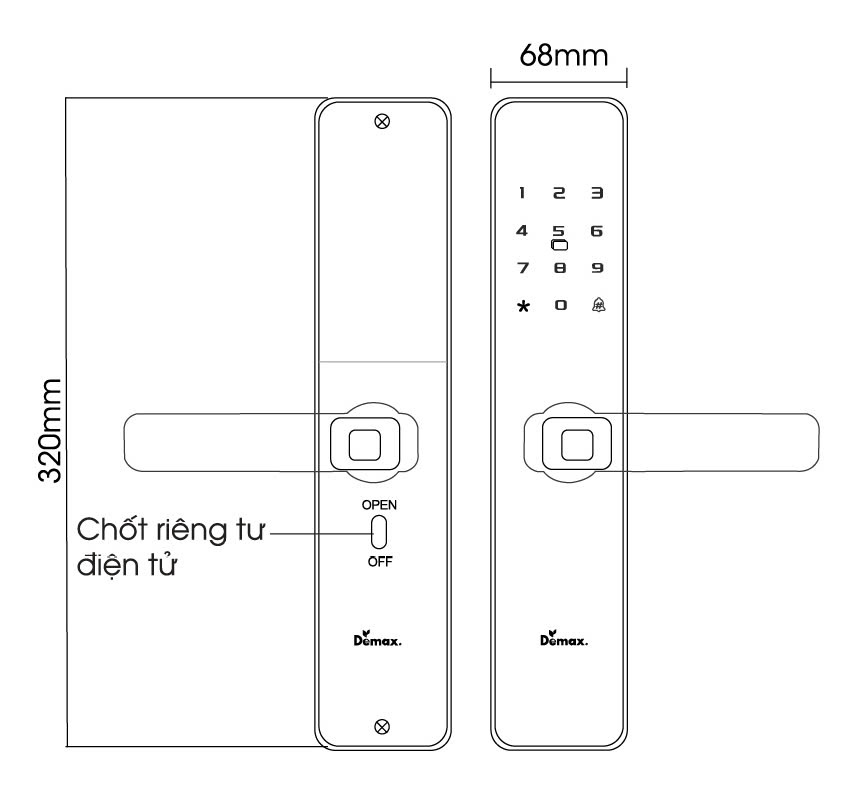 Kích thước khóa thông minh Demax SL-C320 BL- App Wifi - Giá rẻ - Công nghệ Đức