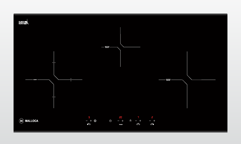 Bếp kính âm 2 từ và 1 điện Malloca MH-03IR N